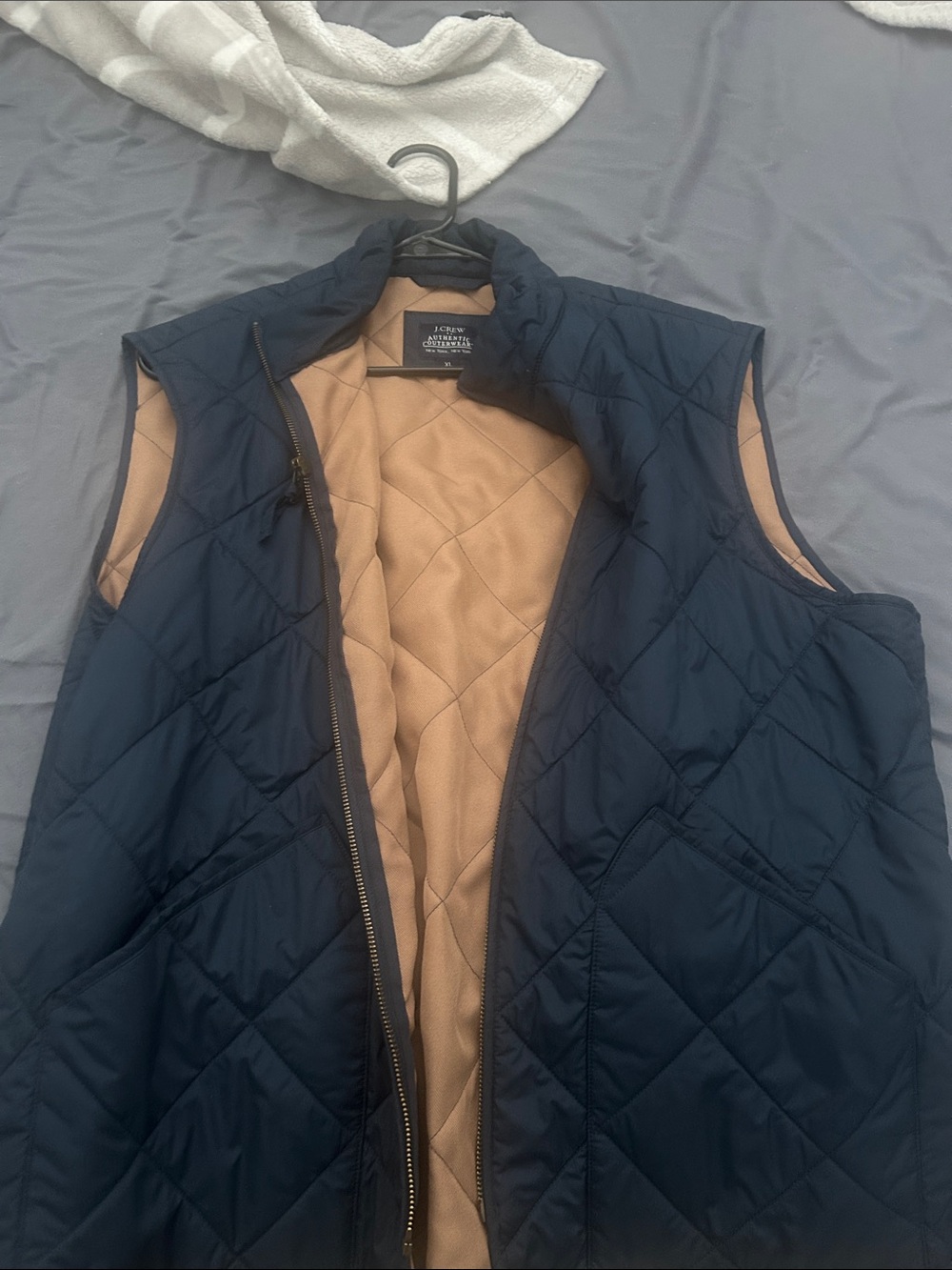 J. Crew Quilted Vest in Navy and Tan